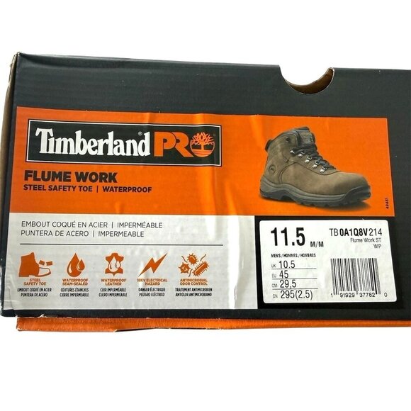Timberland Mens Dark Brown Leather Steel Toe Waterproof Work Boots Sz 11.5 M NIB